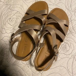 TOMS, gently used, rose gold sandals, size 7.5